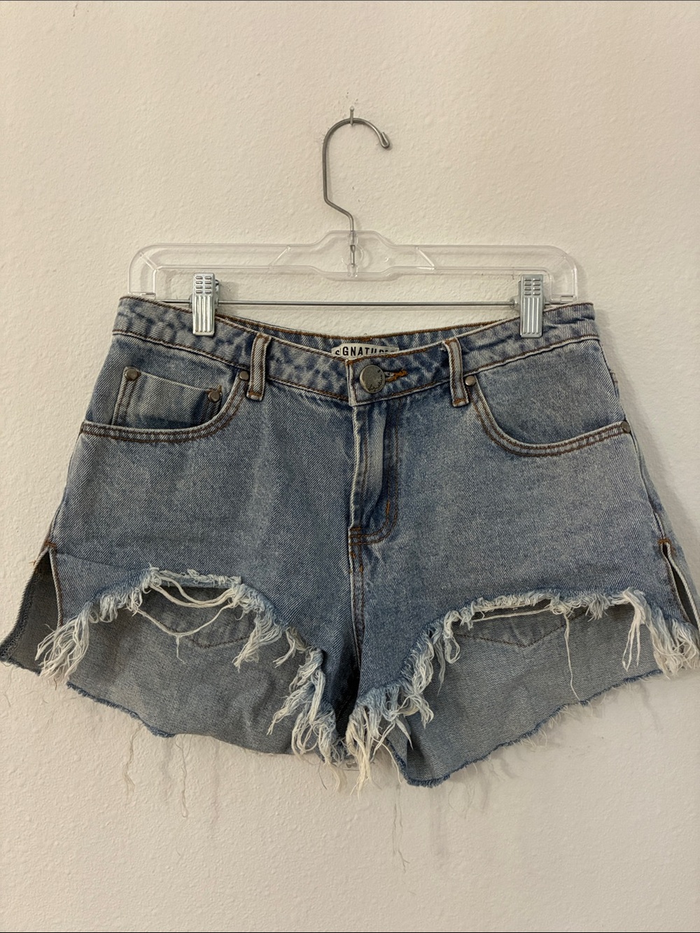 Signature8 Distressed High-Rise Denim Shorts - Light Blue